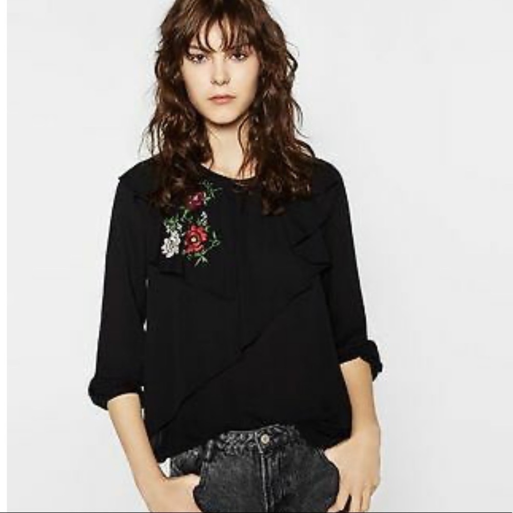 Zara Double Frill Embroidered Blouse